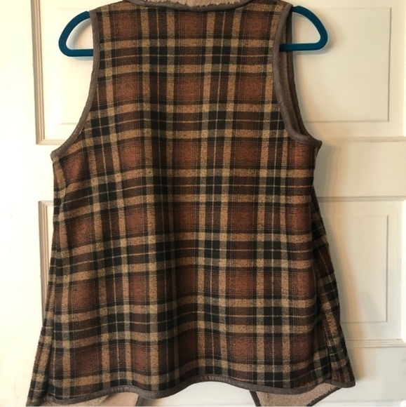Jodifl sz small sherpa wool blend brown rust plaid fall vest - Picture 4 of 6